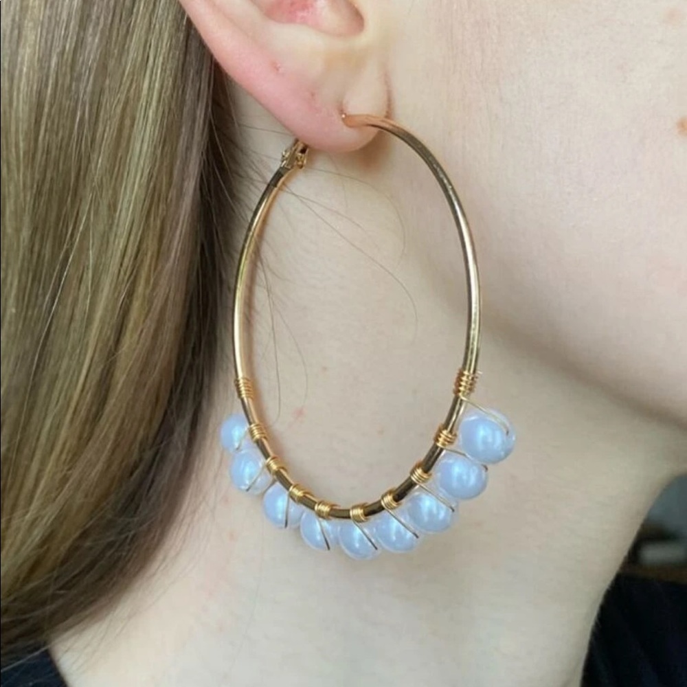 Lulu's Unique Pearl Wire Twisted Boho Gold Tone Hoop Earrings